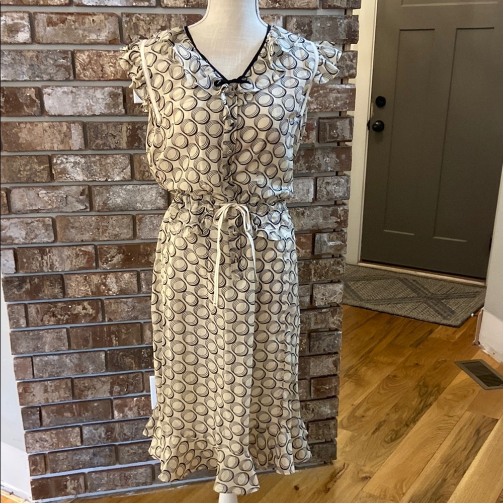 Vintage Yellowfield 8  Dot Sleeveless Dress - Cream and Black -size Medium